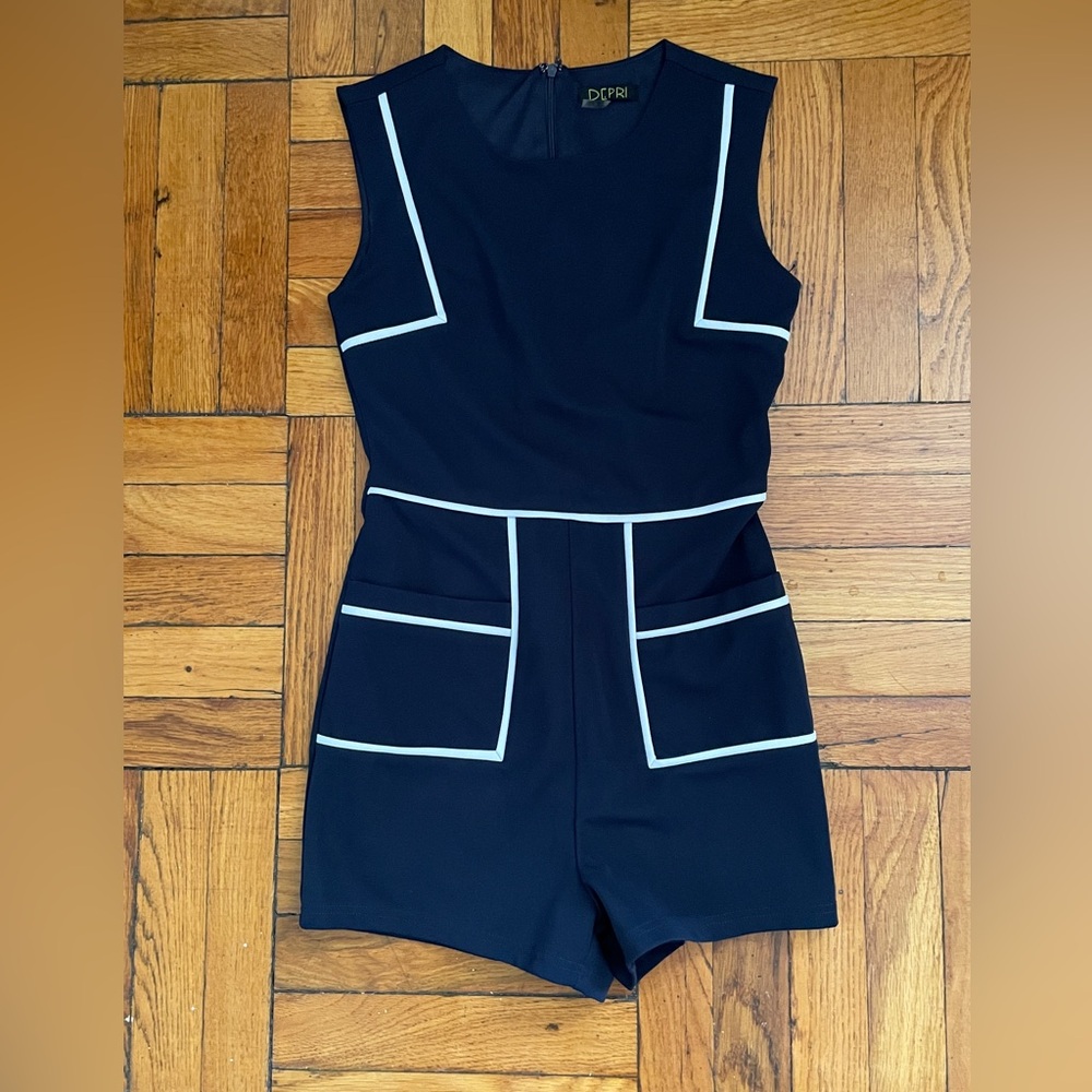 Depri Navy Sleeveless Romper with White Trim XS